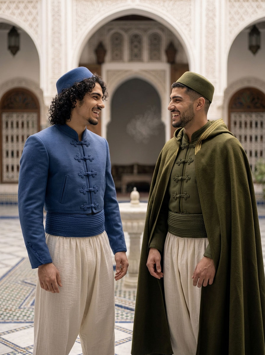 Al-Jabador — tenue du nāʾib, dans deux couleurs de corporation, sans et avec l'Al-Farwa