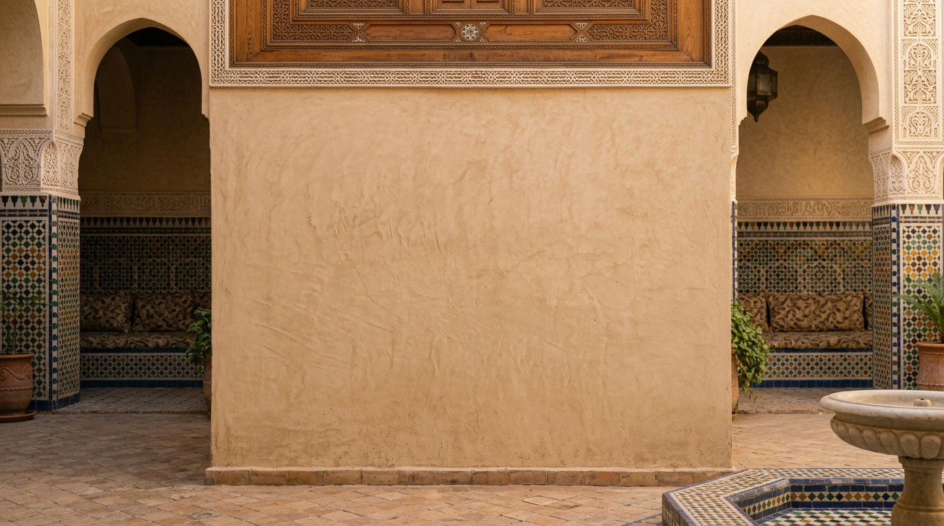 The wall left bare, reserved for the first work received
